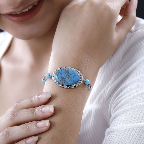 Blaues T&uuml;rkis Armband, ca. 16.5 cm, platiniert, ca. 36.67 ct image number 3