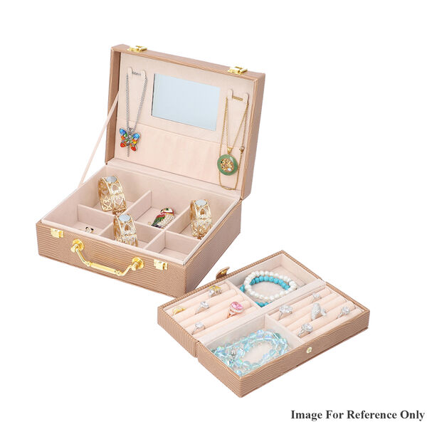 Schmuck Organizer mit Krokopr&auml;gung, Spiegel und F&auml;cher, 23,5x18,5x8,5 cm, Elfenbein