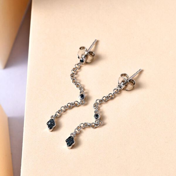 Blaue Diamant-Solit&auml;r-Ohrh&auml;nger, 925 Silber platiniert, 0,10 ct. image number 2