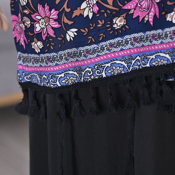 Kurzärmeliger Kimono mit Blumendruck, schwarzem Gürtel, mehrfarbig image number 4