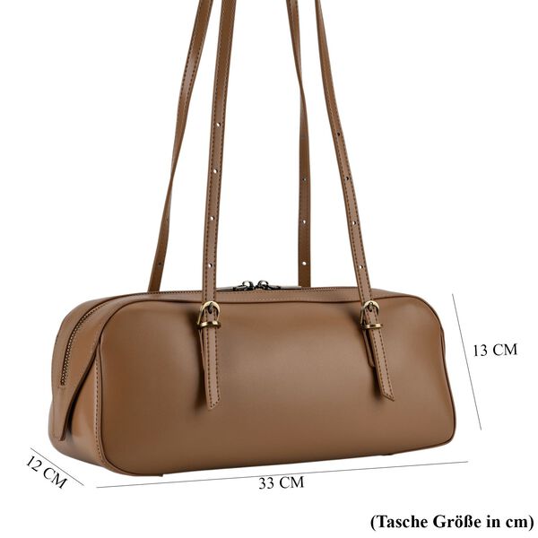 Echtleder Schultertasche, Rei&szlig;verschlussfach, Innenf&auml;cher, 33x12x13cm, Khaki image number 7