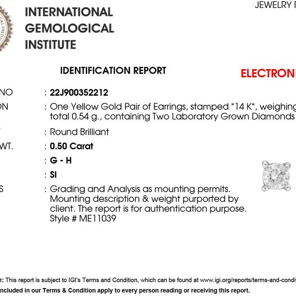 LUXURIANT IGI zertifizierte SI-GH Labor Diamant Ohrringe - 0,50 ct. image number 4
