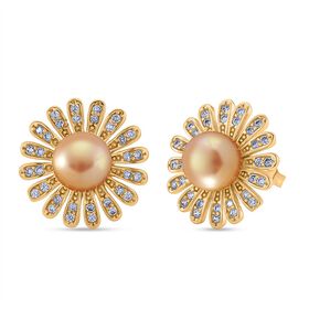 Pfirsich-Süßwasser Perle, Weißer Zirkonia Ohrringe Nickelfreies Messing Standard 7.00 ct