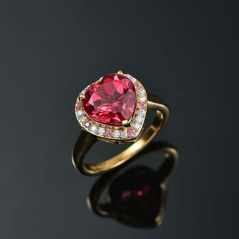 Flame of Grace - D'joy Lab Grown Padparadscha-Saphir , Moissanit Ring 925 Silber 750 Gelbgold Vermeil (Gr&ouml;&szlig;e 17.00) ca. 4.93 ct