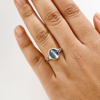 Srilankan Ebony Mondstein (Doublet), Wei&szlig;er Topas Ring 925 Silber rhodiniert (Gr&ouml;&szlig;e 21.00) ca. 3.36 ct