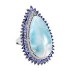 AA Larimar, Tansanit Ring, 925 Silber platiniert (Größe 20.00) ca. 28.27 ct