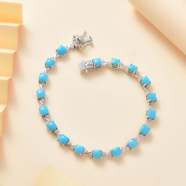 Amerikanischer nat&uuml;rlicher Sleeping Beauty T&uuml;rkis, Wei&szlig;es Zirkon Armband ca. 19 cm 925 Silber rhodiniert ca. 11.23 ct image number 2