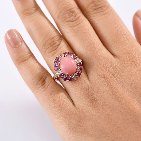 Herzklang - D'joy AA Vinicunca-Peruanischer Opal, Nat&uuml;rlicher Rhodolith Granat Ring 925 Silber 750 Ros&eacute;gold Vermeil (Gr&ouml;&szlig;e 19.00) ca. 6.07 ct image number 3