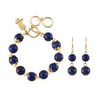 2er Set - Lapislazuli Armband und Ohrringe, Reiner Edelstahl, vergoldet, ca. 180.00 ct