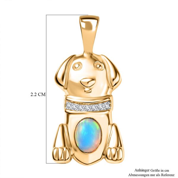 D'Joy AA Nat&uuml;rlicher, &auml;thiopischer Welo Opal, Wei&szlig;er Zirkon Anh&auml;nger 925 Silber 750 Gelb Vergoldet ca. 0.28 ct image number 6