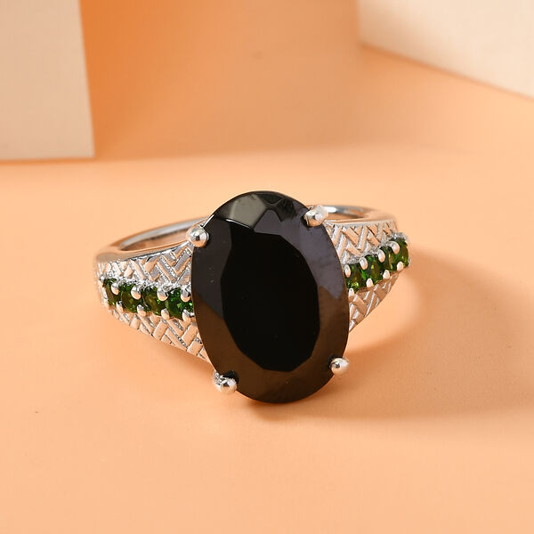 Elite Shungit und Nat&uuml;rlicher Chromdiopsid Ring 925 Silber platiniert  ca. 3,97 ct image number 2