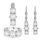 3er Set - Moissanit Anhänger, Ring und Ohrringe, 925 Silber rhodiniert, Größe (21.00), ca. 7,43 ct.