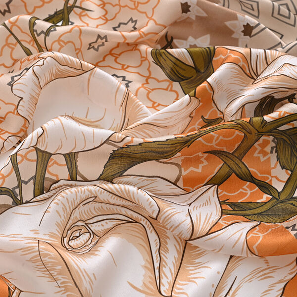 LA MAREY Signature Set mit Seidenschal und Seidentropfen-Ohrringen, 100% Maulbeerseide, 65 x 170 cm, Orange mit Wei&szlig; image number 8