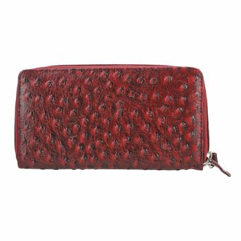 RFID-gesch&uuml;tzte Brieftasche aus 100% echtem Leder mit Strau&szlig;enpr&auml;gung und abnehmbarem Trageschlaufe, Gr&ouml;&szlig;e: 20x10 x3cm, rot