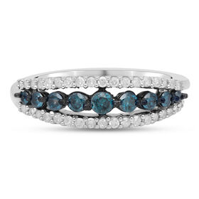 Blauer und Weißer Diamant Ring 925 Silber platiniert  ca. 0,50 ct