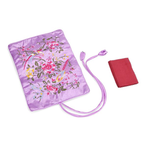 Schmuckorganizer aus Satin mit Stickerei und 5 Premium-Poliert&uuml;chern, 20x9cm, Lavendel image number 1