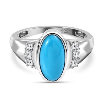 Amerikanischer Nat&uuml;rlicher Sleeping beauty T&uuml;rkis, Wei&szlig;er Zirkon Ring 925 Silber platiniert (Gr&ouml;&szlig;e 17.00) ca. 2.27 ct