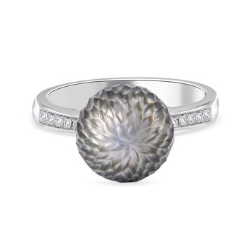 Tahiti Perle, handgeschnitzter wei&szlig;er Zirkon Ring, (11-12mm), 925 Silber rhodiniert, (Gr&ouml;&szlig;e 21.00)
