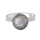 Tahiti Perle, handgeschnitzter weißer Zirkon Ring, (11-12mm), 925 Silber rhodiniert, (Größe 21.00)