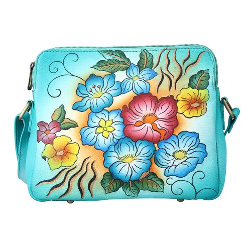SUKRITI- Echtleder Crossbody Tasche mit Blumenmuster, grün image number 0