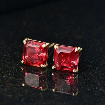 Lab Grown Padparadscha-Saphir Ohrringe 925 Silber 750 Gelb Vergoldet ca. 4.97 ct