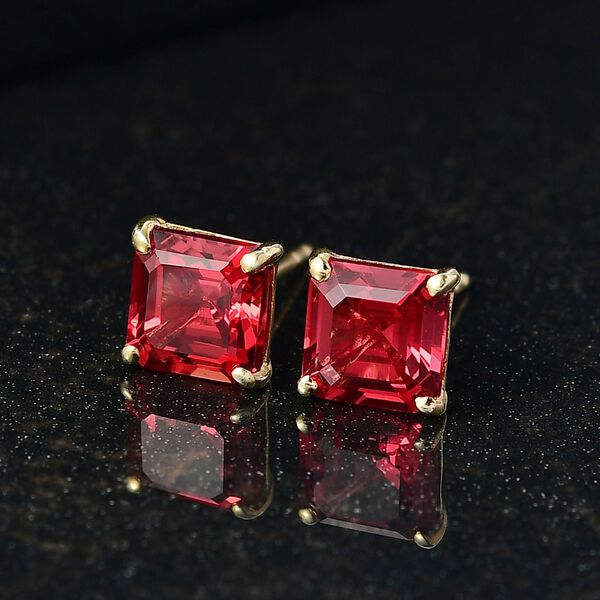 Lab Grown Padparadscha-Saphir Ohrringe 925 Silber 750 Gelb Vergoldet ca. 4.97 ct image number 2