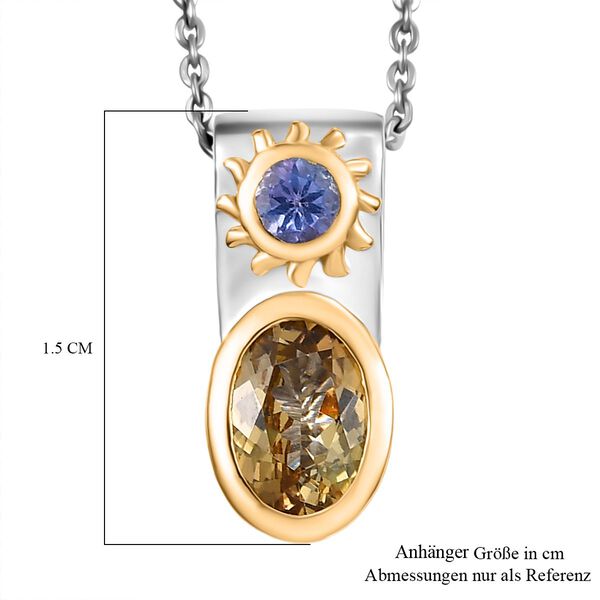 D Joy Natürlicher goldener Tansanit, Tansanit Anhänger mit Kette, 925 Silber rhodiniert, 925 Silber rhodiniert und 750 Gelbgold Vermeil ca. 0.92 ct image number 6