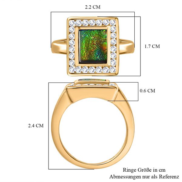 Ammolit, Weißer Zirkon Baguetteschliff Ring, 925 Silber, 750 Gelbgold Vermeil (Größe 19.00) ca. 2.76 ct image number 7