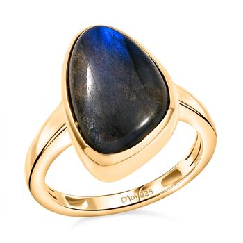 D'Joy AAA Labradorit Ring 925 Silber 750 Gelb Vergoldet (Gr&ouml;&szlig;e 19.00) ca. 6,66 ct