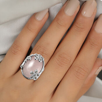 Rosa Quarz und Markasit Ring in Edelstahl