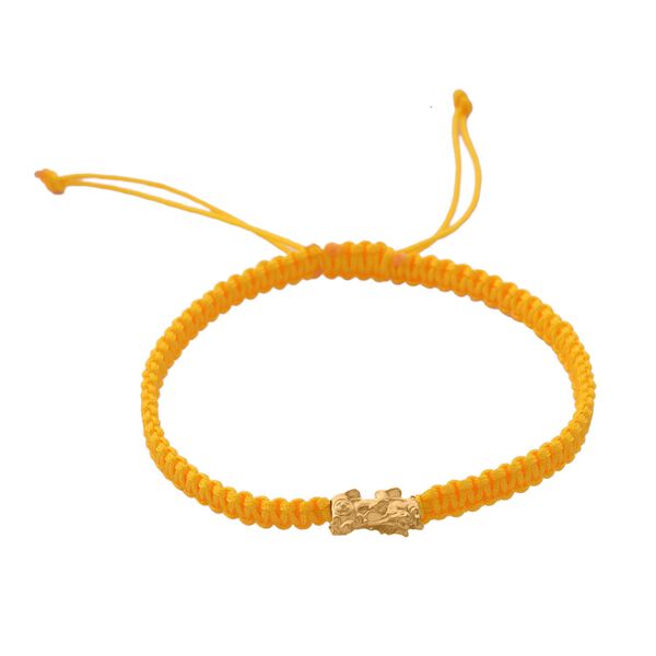 Flexibles, gelbes Fadenarmband mit Pixiu-Anh&auml;nger in 999 Gold, 18cm