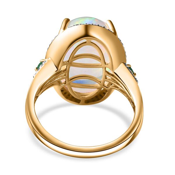 AAAA Natürlicher, äthiopischer Welo Opal, Diamant und kolumbianischer Smaragd-Ring in 585 Gold - 9,01 ct. image number 8
