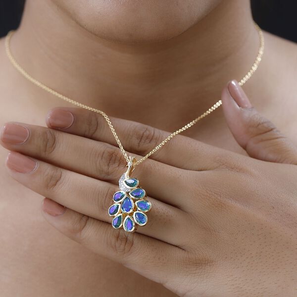 Pfau Triplett Quarz und Zirkon Anhänger mit Kette - 4,83 ct. image number 3