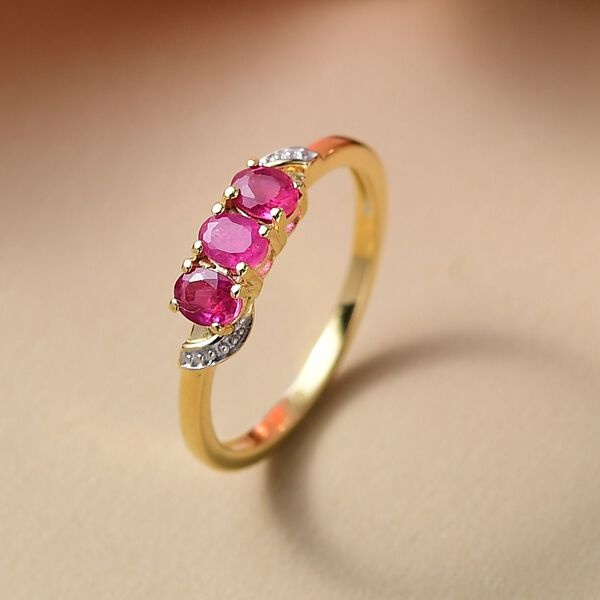 AA Afrikanischer Rubin (Fissure gefüllt) Ring 925 Silber 750 Gelb Vergoldet (Größe 18.00) ca. 0,76 ct image number 1