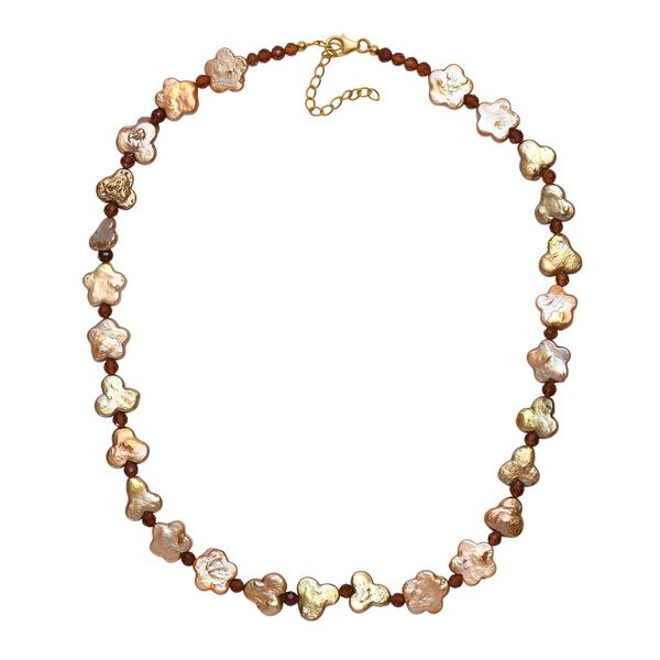 Goldfarbene gef&auml;rbte Perle, Hessonit Granat Halskette ca. 45 cm 925 Silber 750 Gelbgold Vermeil image number 3