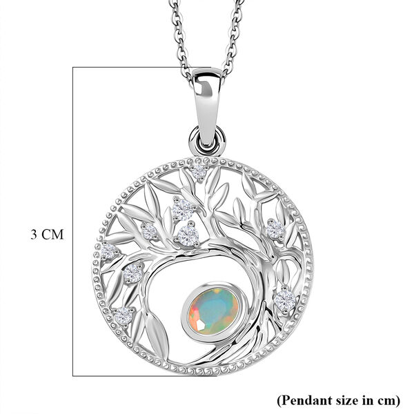 AA Nat&uuml;rlicher, &auml;thiopischer Welo Opal, Wei&szlig;er Zirkon Anh&auml;nger mit Kettte, ca. 50 cm 925 Silber Platiniert ca. 0.41 ct image number 5