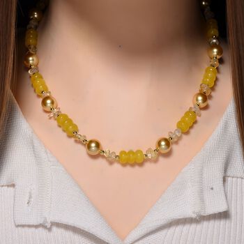 Goldene Muschelkernperle (9-11 mm), Gelber Achat Halskette ca. 45 cm+ 5 cm Extender, vergoldet