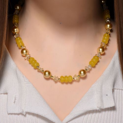 Goldene Muschelkernperle, Gelber Achat Halskette ca. 45 cm+ 5 cm Extender, Std Gelb image number 1