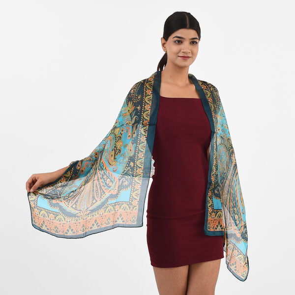 100% Natur Seide, Designer Schal, 50x160 cm, Petrol image number 2