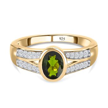 Nat&uuml;rlicher Chromdiopsid, wei&szlig;er Zirkon Ring, 925 Silber vergoldet (Gr&ouml;&szlig;e 17.00), ca. 0.95 ct