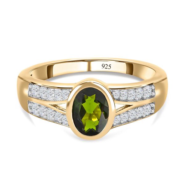Nat&uuml;rlicher Chromdiopsid, wei&szlig;er Zirkon Ring, 925 Silber vergoldet (Gr&ouml;&szlig;e 17.00), ca. 0.95 ct image number 0