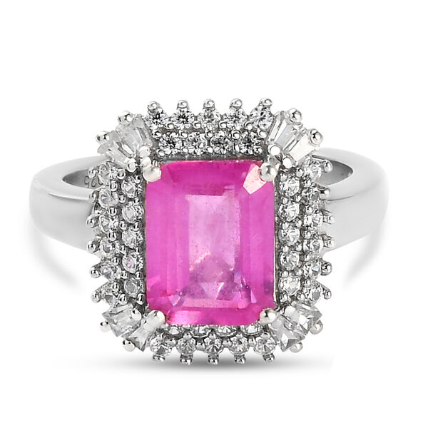Ilakaka Rosa Saphir und Zirkon Halo-Ring, 925 Silber platiniert, 3,91 ct.