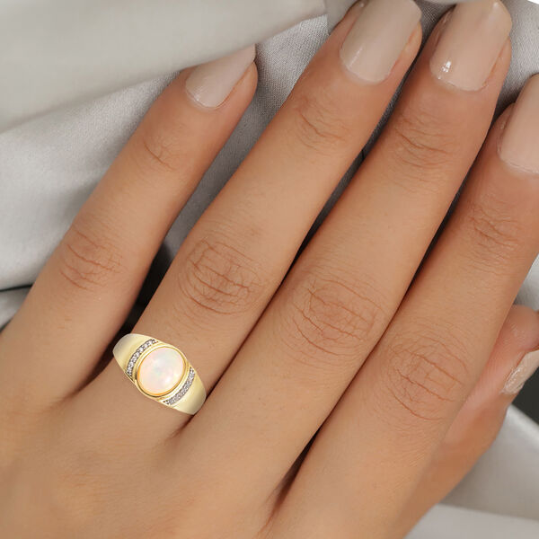 Nat&uuml;rlicher &Auml;thiopischer Opal und Zirkon Ring 925 Silber Gelbgold Vermeil image number 3
