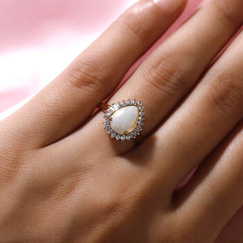 Nat&uuml;rlicher, &auml;thiopischer Opal und Zirkon Halo-Ring, 925 Silber Gelbgold Vermeil  ca. 1,68 ct