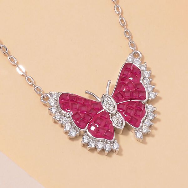 Rubin-Farbe und weiße Zirkonia Halskette, 45cm image number 2