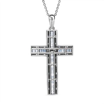 LUXURIANT SGL zertifizierter SI-GH Labor Diamant Kreuz Anh&auml;nger mit 50cm Kette, 925 Silber rhodiniert - 1 ct.