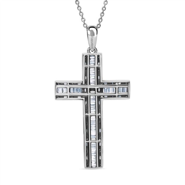 LUXURIANT SGL zertifizierter SI-GH Labor Diamant Kreuz Anhänger mit 50cm Kette, 925 Silber rhodiniert - 1 ct. image number 4