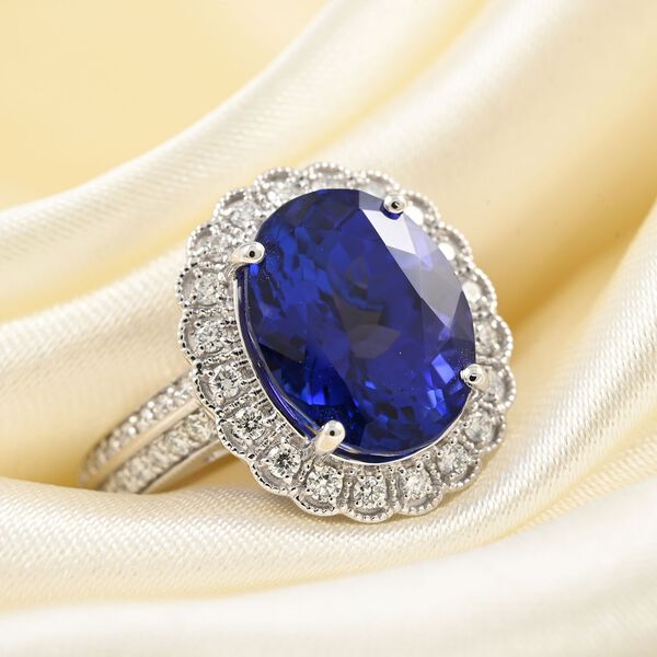 AAAA Tansanit, Wei&szlig;er Diamant Ring 950 Platin (Gr&ouml;&szlig;e 16.50) ca. 7,15 ct image number 1