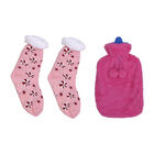 2er-Set Wärmflasche mit Plüschbezug, 2000ml und 1 Paar rutschfeste Haus Socken mit Sherpa Futter, Einheitsgröße 18x32 cm