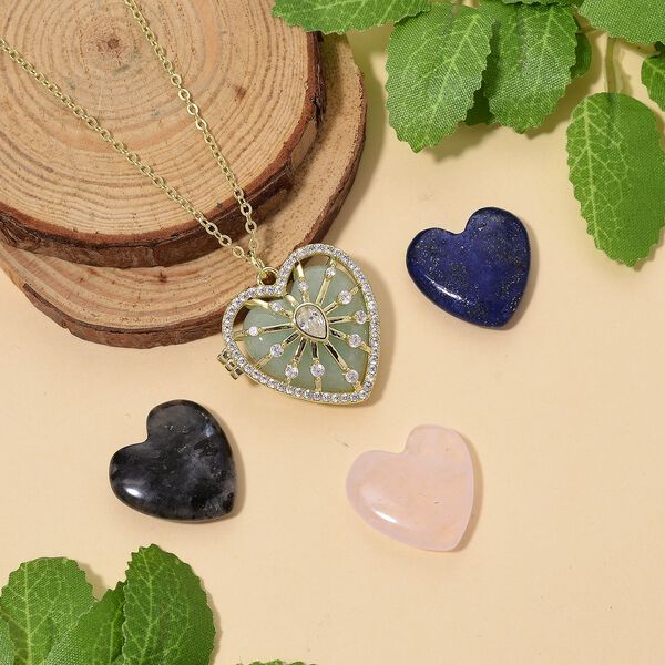 Herz Anh&auml;nger mit wechselbaren Edelsteinen und Kette, ca. 50 cm + 5 cm Extender, Nickelfreies Messing, Goldfarben image number 2